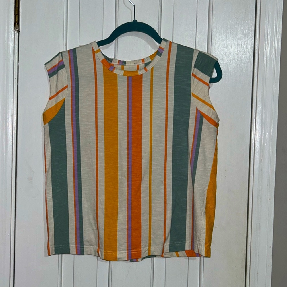 OJG brand cropped striped top with gathered back detail.